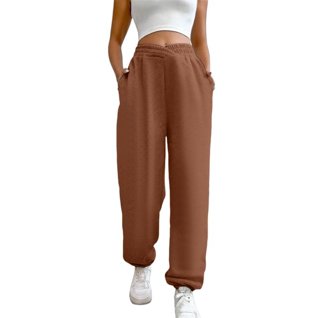 Gibobby pantalones colombianos de mujer Pantalones de talle para mujer, pantalones elásticos básicos informales, pantalones de entrenamiento sólidos con bolsillos (Café, S)