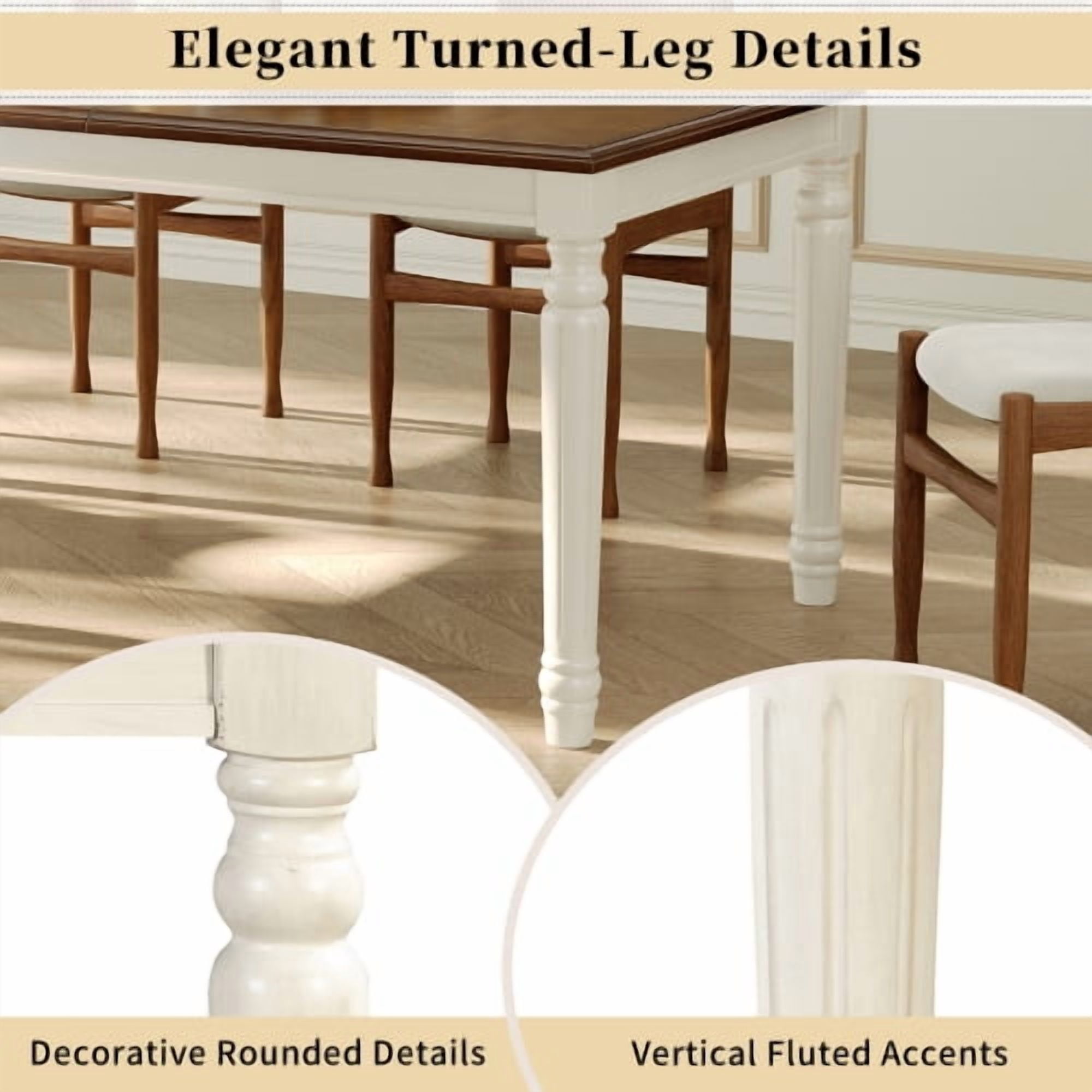 78.7" Traditional Rectangular Dining Table with Framed Wood Top & Turned Rubberwood Legs, Natural