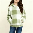 thumbnail image 2 of Lenpel Girls' Fuzzy Fleece Sweatshirts Casual Long Sleeve Plaid Pullover Sweater Tops Plush Warm Winter Clothes with Pocket(Green,14-15 Years), 2 of 7