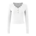 thumbnail image 6 of Women Long Sleeve Slim Fit Going Out Crop Top Casual V Neck Basic Blouse Pullover Streetwear, 6 of 6