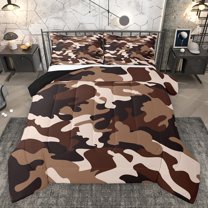 Homewish Camo Camouflage 3 Pieces Queen Comforter Set for Teens Female Men,Abstract Geometric Ultra Soft Bedding Sets,Black Brown Bedding Comforter Set Breathable,Breathable Home Decor,Reversible