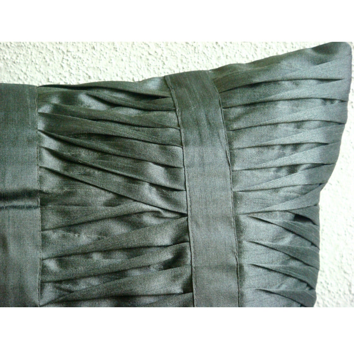 Euro Pillow Covers, Decorative Dark Gray Euro Shams 26x26 inch (65x65 cm), Silk Euro Sham Covers, Solid Color, Pintucks, Striped, Textured, Modern Euro Pillow Covers - Sonic Waves