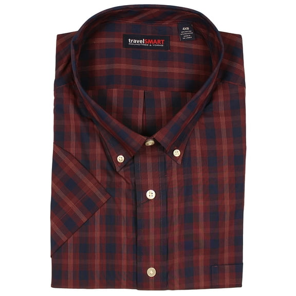 Roundtree & Yorke TravelSMART Men's Short Sleeve Button-Down Shirt Non-Iron Regular Sizes (Small, Cinnamon 551)