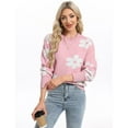 thumbnail image 2 of Sweaters for Women Crewneck Floral Printed Casual Cute Sweater Ribbed Lantern Sleeve Casual Knitted Pullover Sweater Alsol Lamesa, 2 of 6