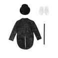 thumbnail image 6 of Hansber Kids Boys Magician Outfits Sparkly Sequin Tailcoat Blazer Jacket with Magic Wand and Hat Set for Stage Black 8, 6 of 7