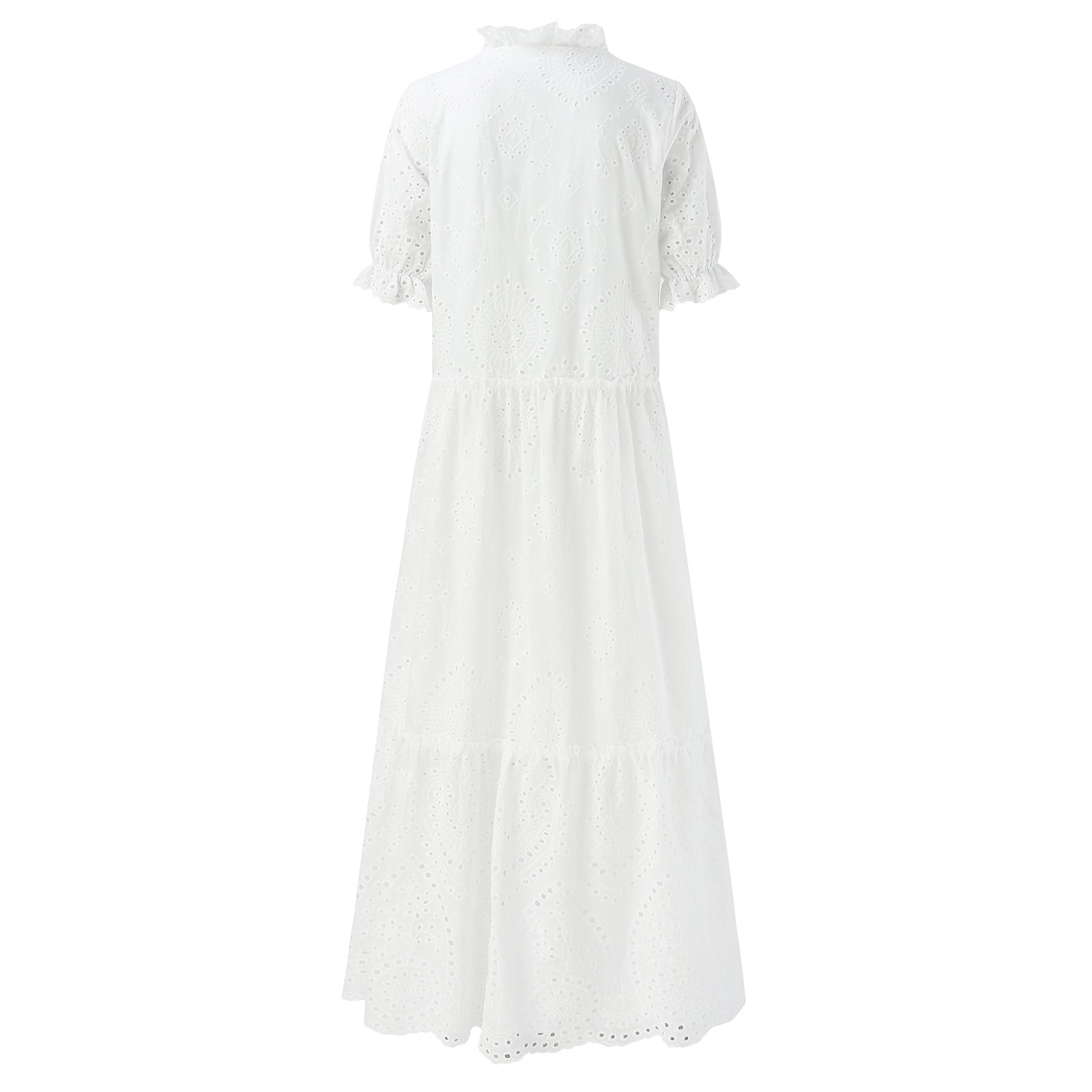 XIAOCHA Eyelet Embroidered Dress for Women Loose V Neck Three Quarter Sleeves Tiered Maxi Dress Airy Boho Vacation Dresses