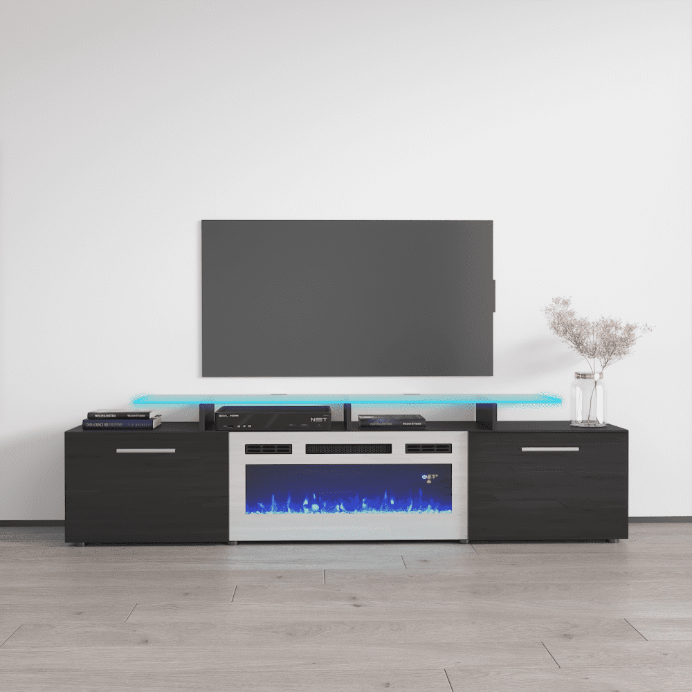 Rova Modern 75 TV Stand with Electric Fireplace Black in Hungary at