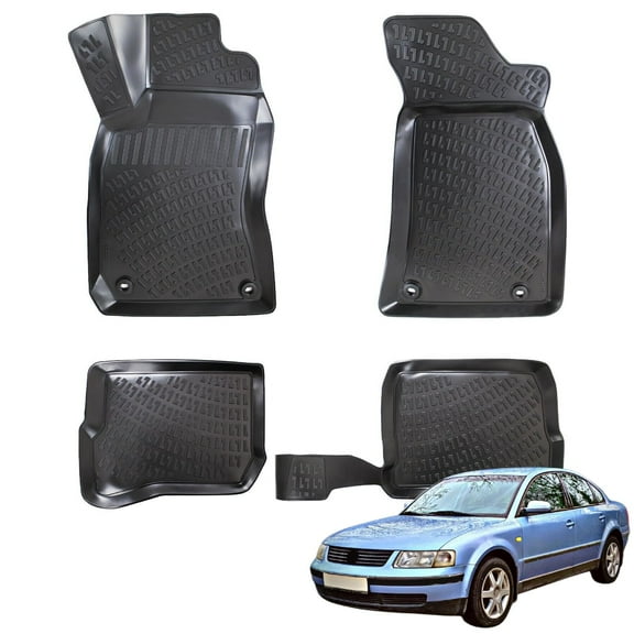 BMY MOTORS Car Floor Mats Liner Compatible for Volkswagen Passat B5 1997-2005 | Front & 2nd Row Seat | Waterproof | All Weather | Durable, Black