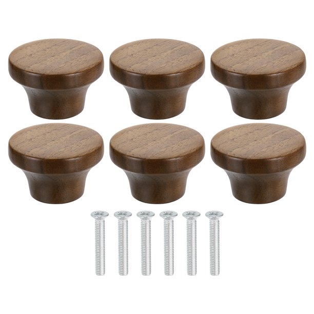 Uxcell 6 Pack Perilla de Cajón Redonda de Madera, 1 5/8" Diámetro Cabeza Plana Perillas de Madera con Tornillos para Cajón de Muebles, Armario, Alacena, Nogal