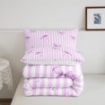 thumbnail image 5 of Manfei Purple Ribbon Bowknot Queen Comforter Set,Minimalist Geometric Lines Comforter Sets Queen,Reversible,3pcs,1 Comforter and 2 Pillowcases, 5 of 7