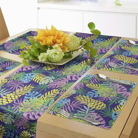 

Tropic Table Runner & Placemats Abstract Modern Colorful Exotic Pineapple Fruits Monstera Palm Leaves Set for Dining Table Decor Placemat 4 pcs + Runner 12 x90 Quartz and Multicolor by Ambesonne
