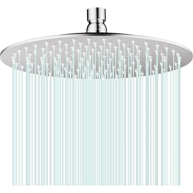 Pommeau de Douche Pluie Rond Haute Débit Acier Inoxydable Design Haute Pression (B-Chrome 12)