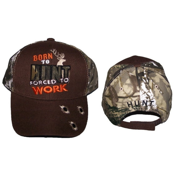 Born To Hunt Forced To Work Hunting Fishing Baseball Caps Hats Uni-Sex Style -- FREE  USA  Shipping --(HuntCap111-Brown)