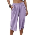 thumbnail image 2 of ZQUUVOU Women's Capris Pants Cropped Leisure Pants Solid Color Sweatpants Yoga Pants Purple, 2 of 6