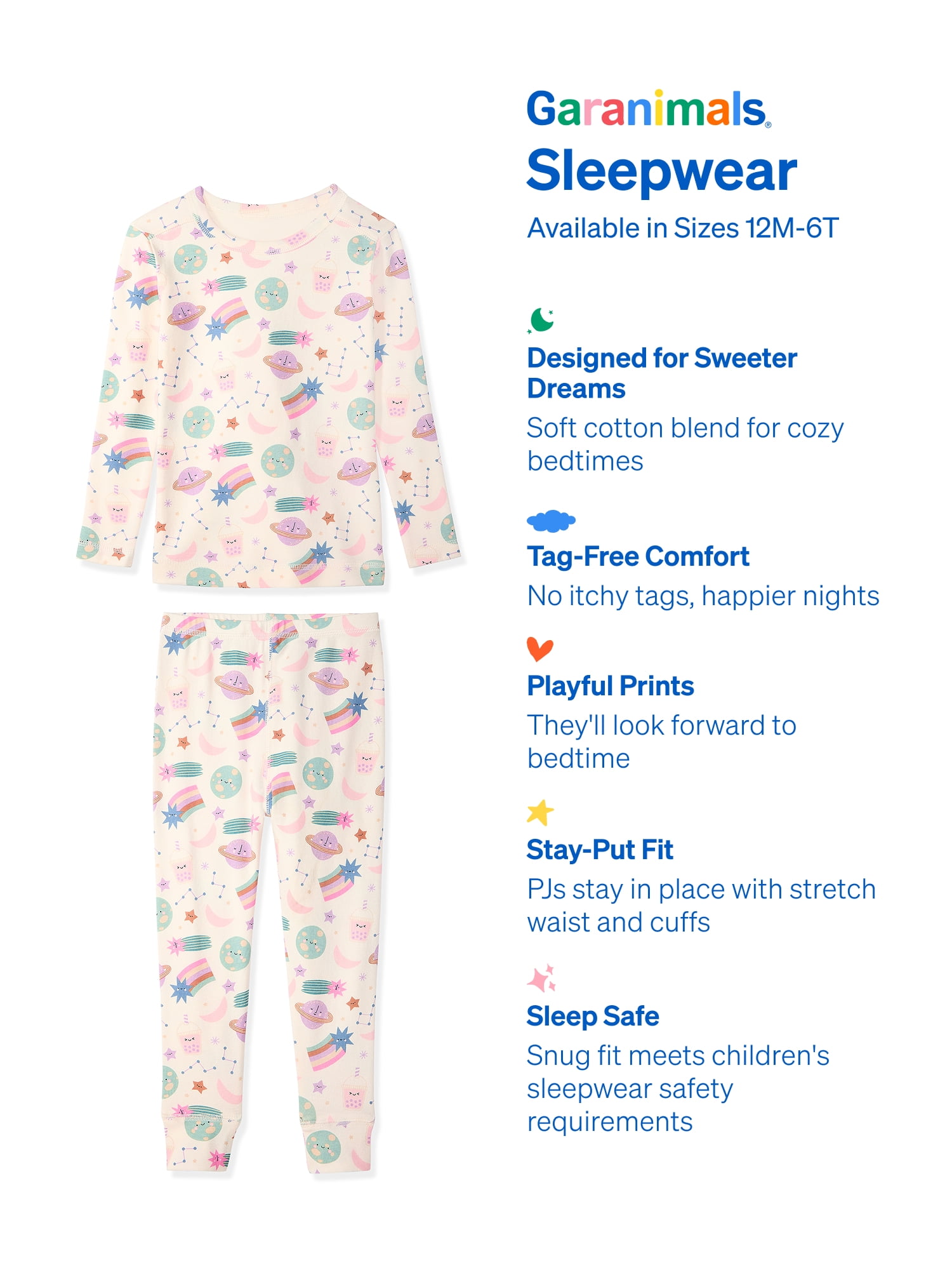 Garanimals Baby & Toddler Pajama Sets, 2-Piece & 6-Piece, Sizes 12M–6T
