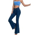 thumbnail image 6 of Women's Bell Bottom Jeans High Waisted Stretch Slim Fit Flare Denim Pants Dark Blue M, 6 of 8