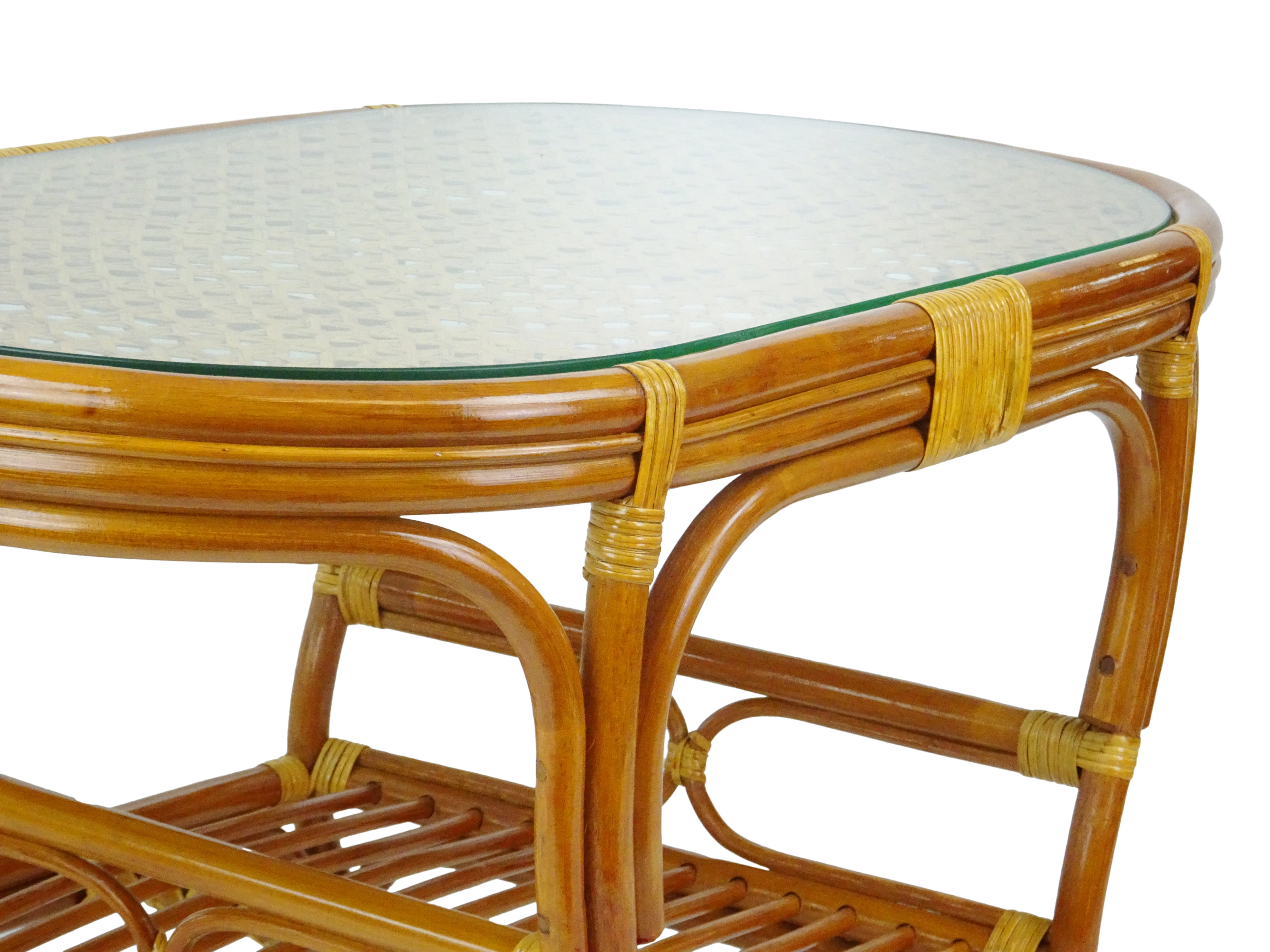 SK New Interiors Pelangi Coffee Oval Table w/ Glass Top Natural Rattan Wicker ECO Handmade Design, Colonial