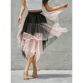 thumbnail image 5 of nvzhuang Women Fashion Midi Skirts Contrast Color/Solid Color Elastic High Waist Irregular Ruffles Multi-Layered Tulle Tutu Skirts, 5 of 9