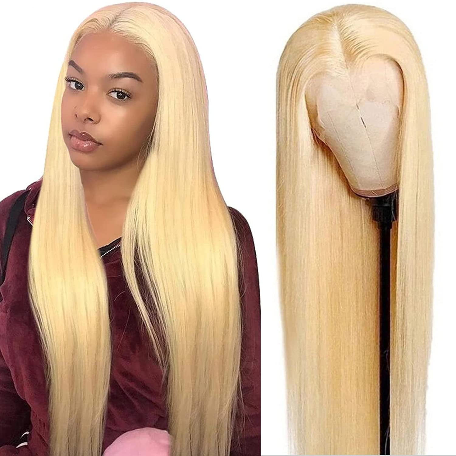 613 Lace Front Wig Human Hair Pre Plucked Brazilian Straight Wig For Women 613 Frontal Wig Blonde 13x4 Lace Front Wigs Human Hair 150% Density Transparent Lace with Baby Hair (40 inch, 13x4 Straight)