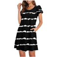 thumbnail image 5 of SHOPESSA Women's Round Neck Petal Short Sleeve With Pocket Ruffle Hem Tunic Dress Black Striped Dresses for Women, 5 of 7