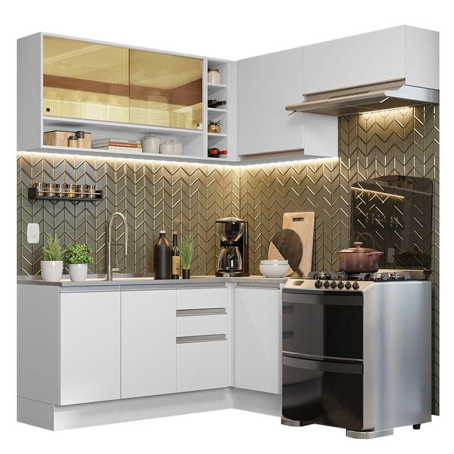 Cocina Integral Completa Esquinera 349cm Glamy Madesa 06 Blanco