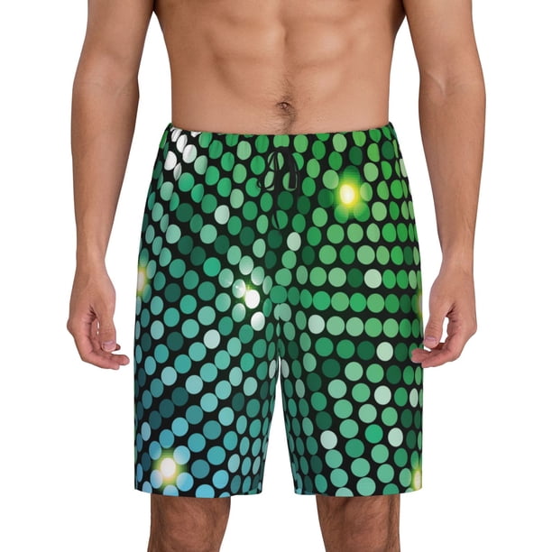 Balery Green Disco Lights Pantalones cortos de pijama de punto de algodón para hombre con cinturilla y bolsillos-X-Large