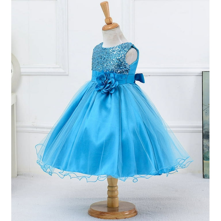 Stylesilove Lovely Sequin Flower Girl Dress 5 Colors 6 7 Years Blue