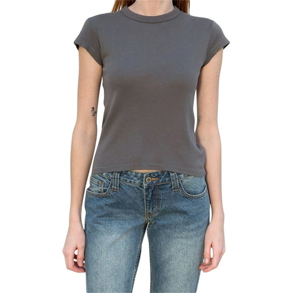 Women Y2k Slim Fit Tee Shirt Summer Solid Color Round Neck Short Sleeve Crop Tops Streetwear