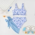 thumbnail image 6 of Xijirk Girls Swimsuit,Three Piece Bikini Set with Floral Print and Sheer Mesh Cover Up Soft Stretchy Comfort Fit Swimwear for Outdoor Pool,,9-10 Years,Z08 Blue, 6 of 6