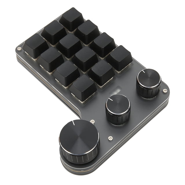 Mini Macro Mechanical Gaming Keyboard, 12 Keys 3 Knobs One Handed USB PC Keypad, Programmable Shortcut Custom Function,
