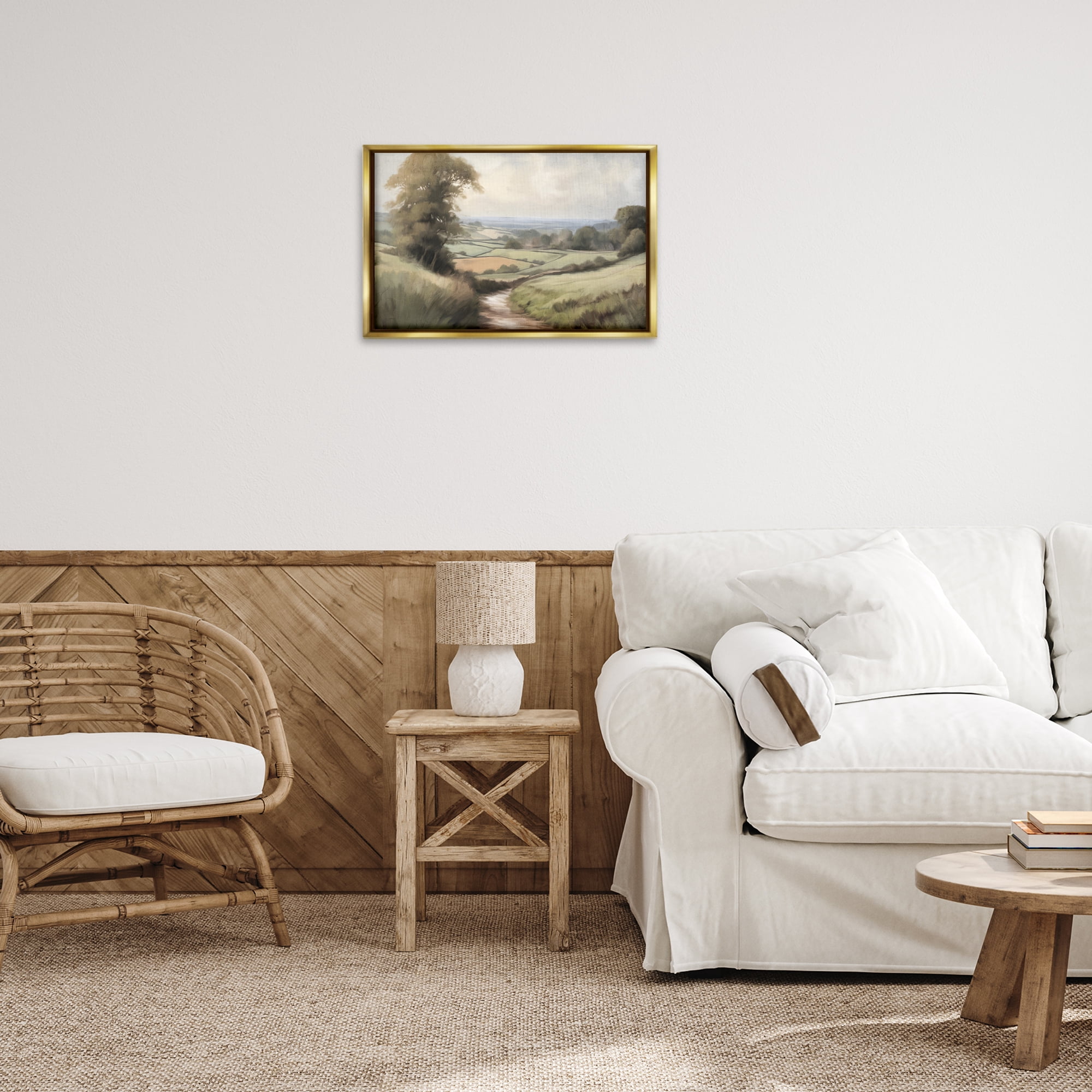 Stupell Industries Country Walk Path Landscape & Nature Painting Gold Floater Framed Canvas Art Print Wall Art, 25 x 17