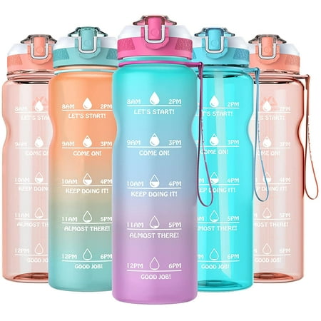 

AKASO 32oz Sports Water Bottles with Motivational Time Marker & Straw Leakproof Safety Lock Tritan BPA Free for Fitness Gym Outdoor Sports Office and School