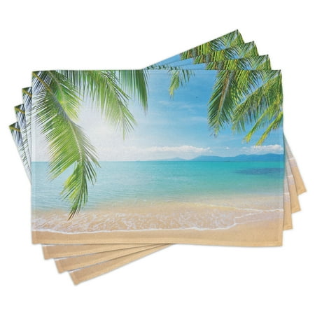 

Tropical Placemats Set of 4 Idyllic Thailand Relaxation Holiday Coast Paradise Vacation Image Washable Fabric Place Mats for Dining Room Kitchen Table Decor Turquoise Green Sand Brown by Ambesonne