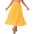 thumbnail image 2 of Kaerm Women's Bell Dance Chiffon Skirt with Coin Tribal Folk Dance Swing Dress Belly Dancewear Yellow One Size, 2 of 7