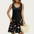 thumbnail image 2 of Black Ladies Midi Knee High Dresses Floral Print Loose Fit Dresses for Juniors Sleeveless Boat Neck Spandex Brunch Fall Summer Dresses 2025 Clothing XXL, 2 of 6