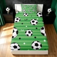 thumbnail image 3 of meiyoeat Soccer Ball Sport Twin Sheets for Boys, Cartoon Stripe Stars Bedding, Green Black, 3 Pieces, 1 Flat Sheet, 1 Fitted Sheet and 1 Pillowcase, 3 of 6