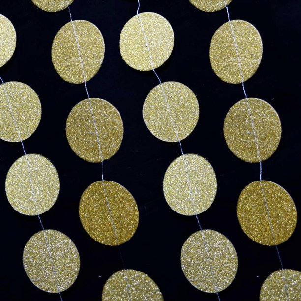 Gold Glitter Round Circle Paper Garland, 10ft