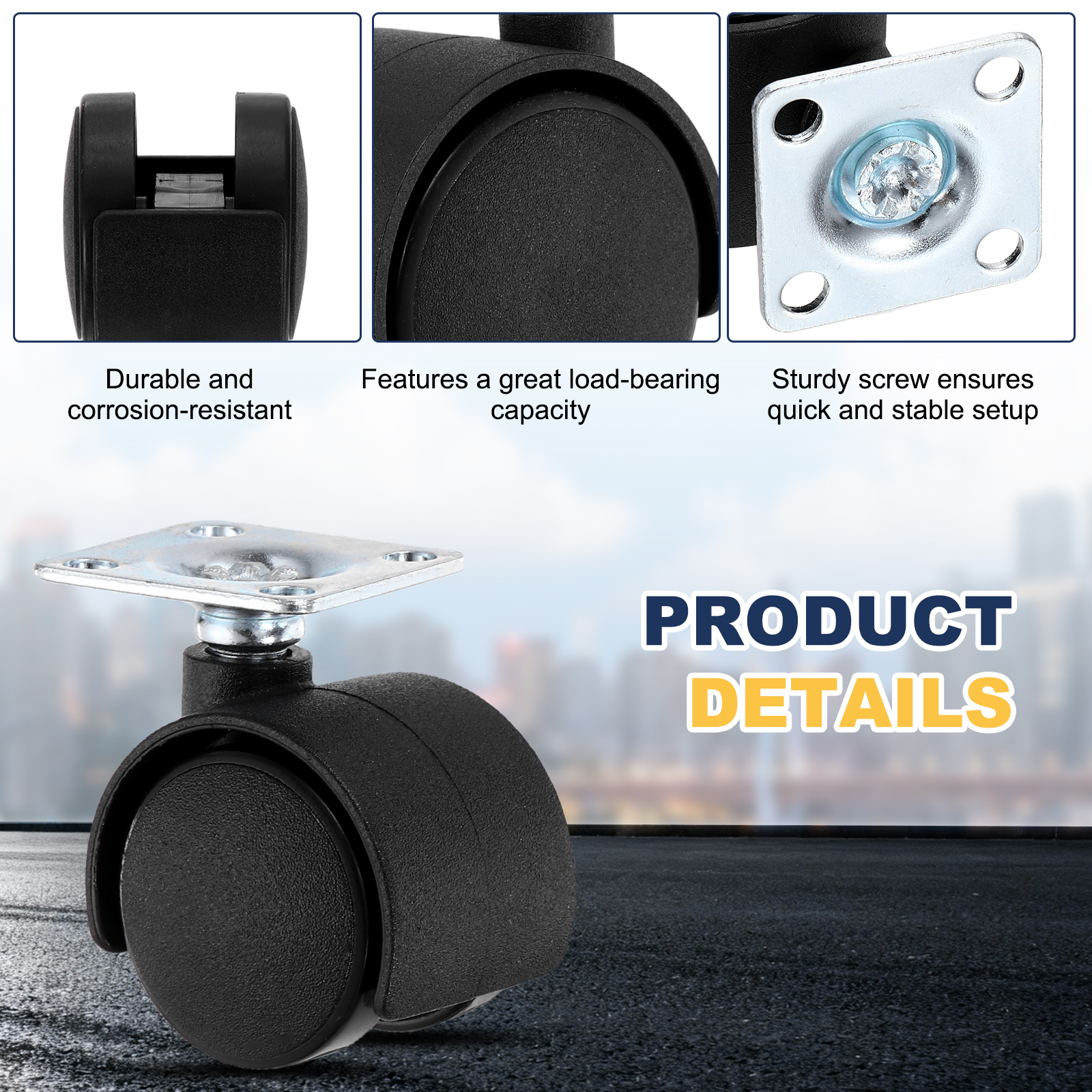 Uxcell 4 Pack Swivel Caster Wheels, 2 Inch Plate Swivel Nylon Furniture Caster with Screws - Durable, for Chairs Sofas Cabinets Shelves Carts, Corrosion-Resistant, Black