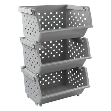 CodYinFI Plastic Stackable Storage Baskets, Set of 3 Piece Count