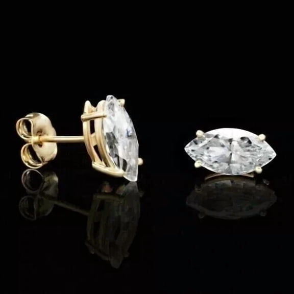1Ct Marquise Cut Lab-Created Diamond Stud Earrings Womens 14k Yellow Gold Finish
