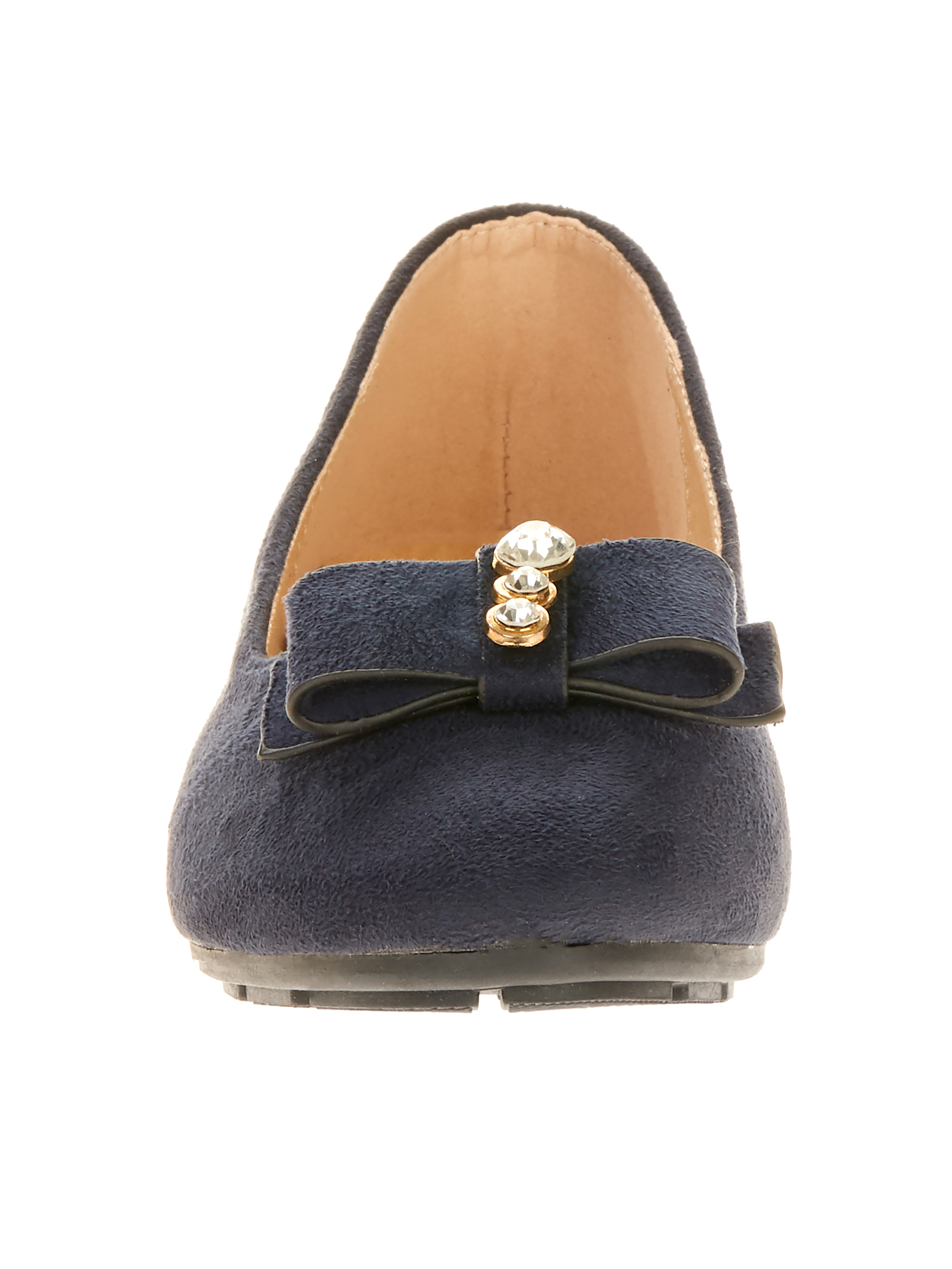 Victoria K Women's Suede Textured Rhinestone Double Bow Ballerina Flats