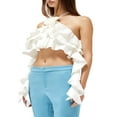 thumbnail image 4 of Women‘s Halter Crop Cami Tops Y2K Sleeveless Open Back 3D Rosette Layered Ruffle Camisole White S, 4 of 8