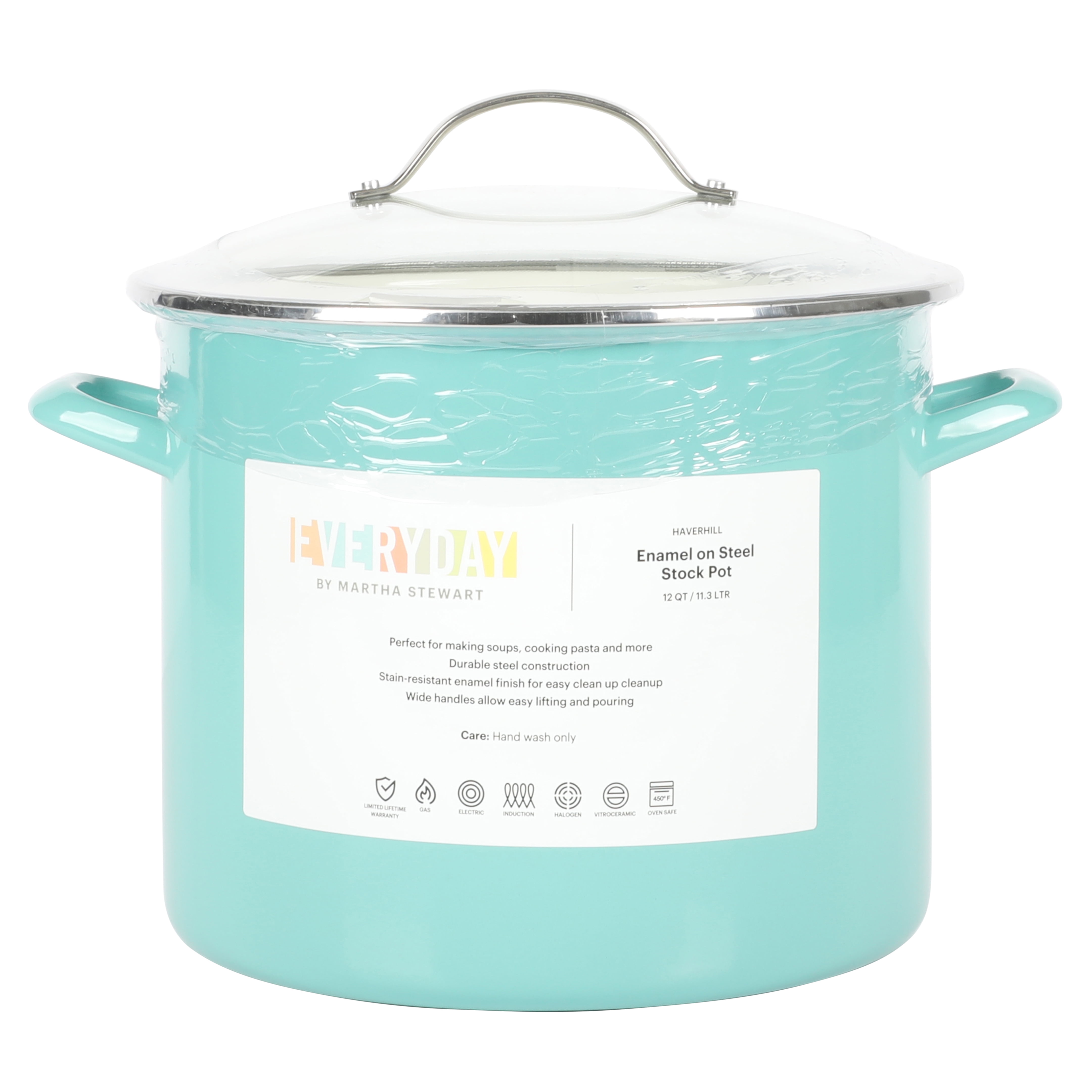 Martha Stewart Everyday Haverhill 12-Quart Teal Enamel on Steel Stock Pot with Lid