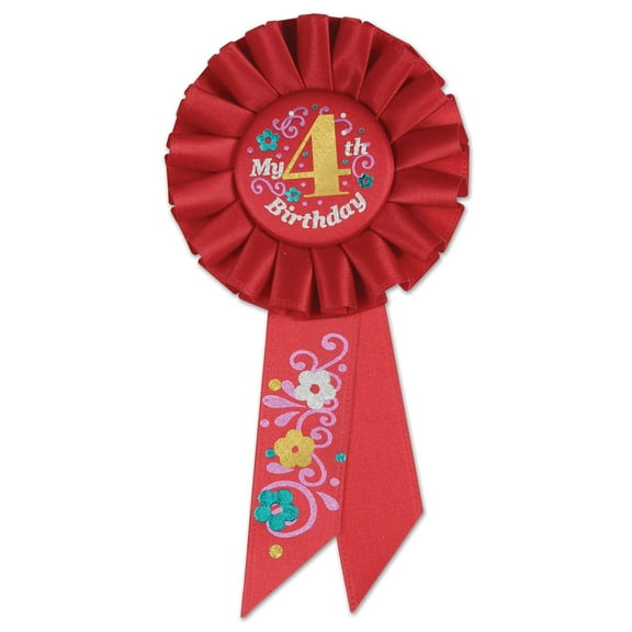 Beistle Biestle 3 1/4" x 6 1/2" My 4th Birthday Rosette Red 3/Pack RS054R