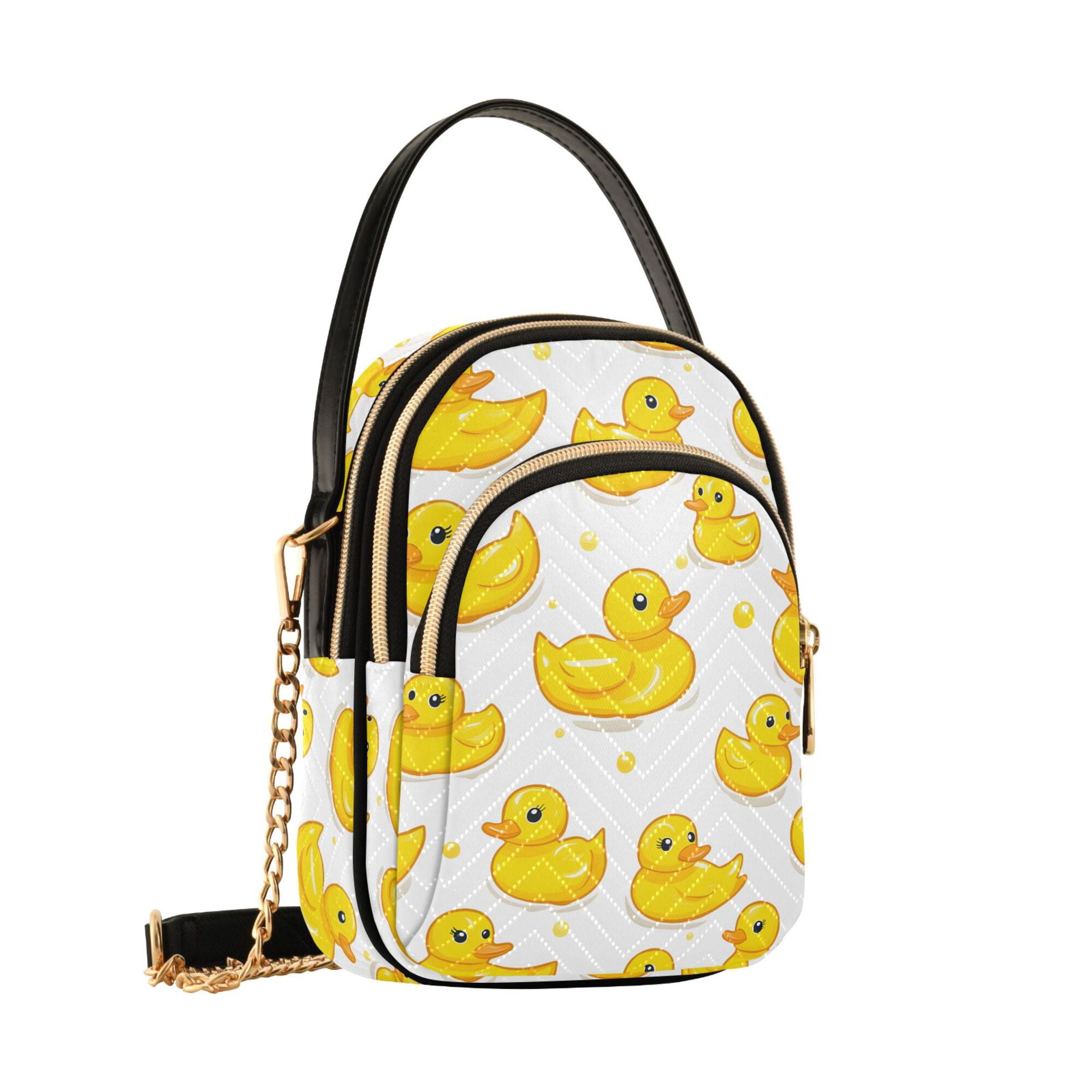 FORMRS Crossbody Bag for Women Quilted Travel Shoulder Cell Phone Purse with Chain Strap Handbag, Yellow Rubber Ducks
