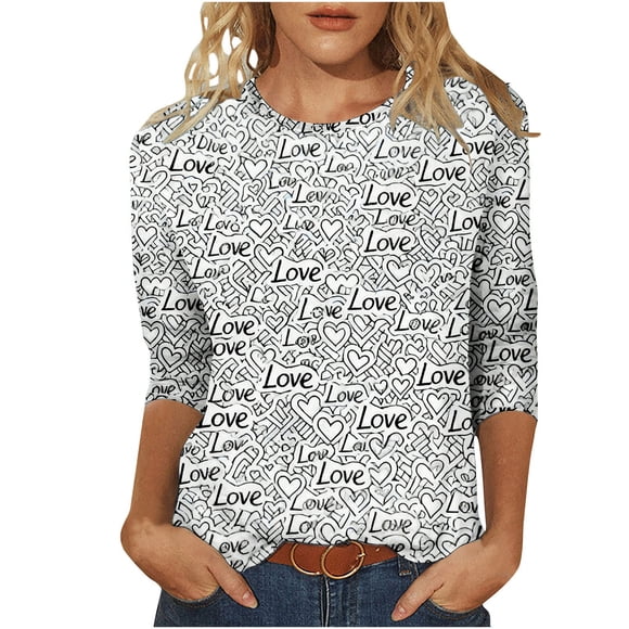 Tauxra Women's 3 4 Sleeve Tops, Round Neck Shirt for Ladies, Soft Stretch Short Sleeve Tee for Casual Daily Wear and Home Use