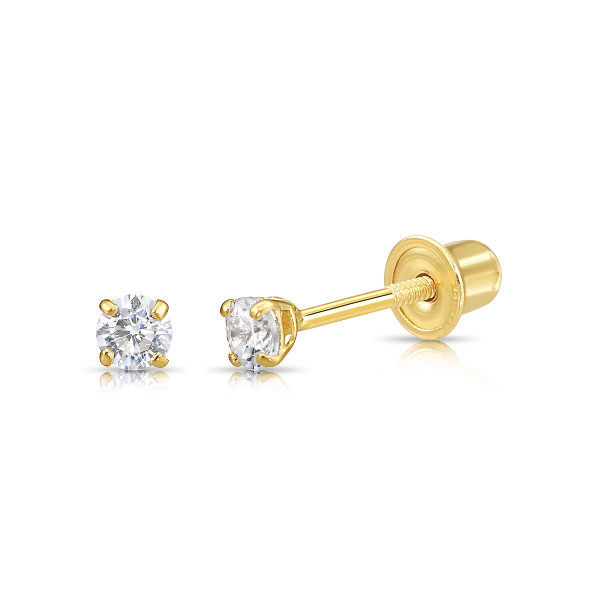 Tilo Jewelry 14K Yellow Gold .22 Carat Solitaire Round Diamond Stud Post Earrings with Secure Screw-backs | 3mm | Lab Grown Diamond Earrings | Women, Men, Unisex