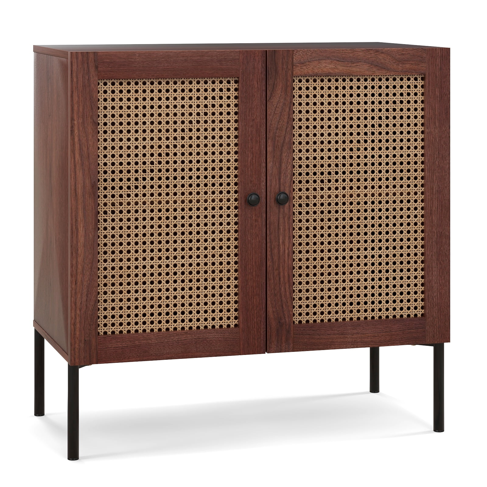 Costway JV10827BN Rattan Buffet Cabinet with 2-Door & 2 Cubbies Natural