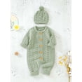 thumbnail image 5 of Bagilaanoe Newborn Baby Girl Boys Knit Jumpsuit Button Long Sleeve Bodysuit + Hat 3M 6M 12M 18M 24M Infant Fall Winter One Piece Romper, 5 of 9