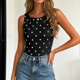 thumbnail image 2 of idosla Women Polka Dot Tank Tops Sleeveless Crew Neck Print Basic Casual Slim Fit T Shirt Y2k Trendy Going Out Top (Black, XL), 2 of 6
